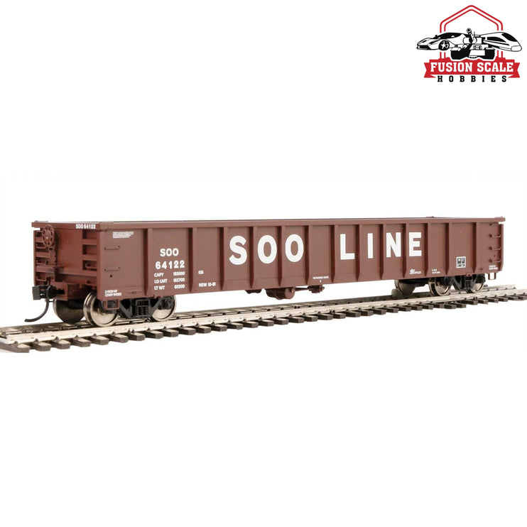 Walthers Mainline HO Scale 53' Railgon Gondola Ready To Run Soo Line #64122 (oxide, white, large name)