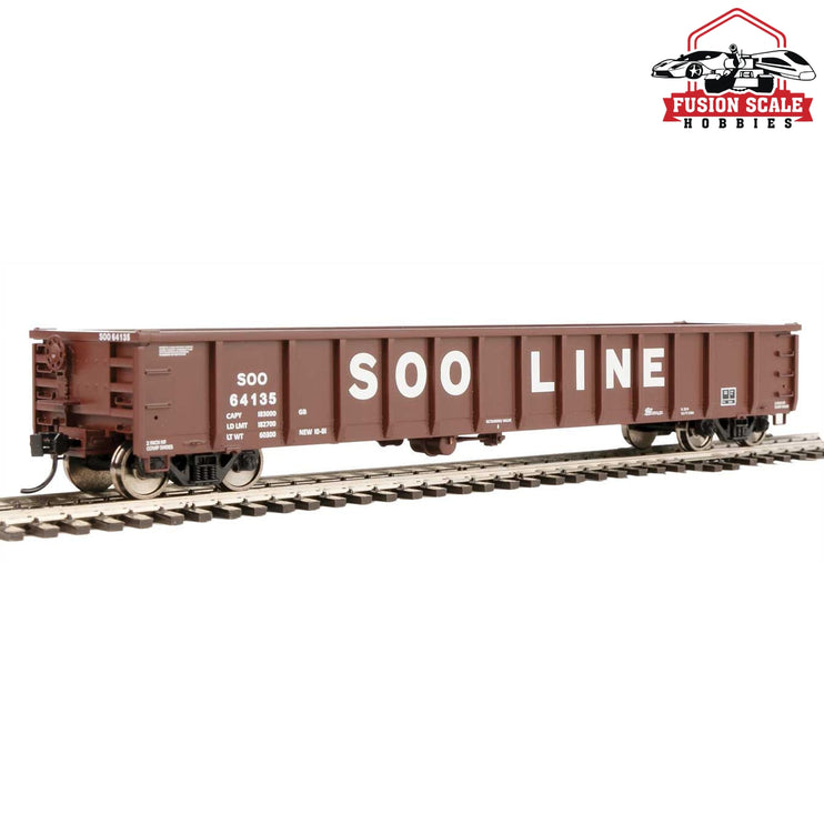 Walthers Mainline HO Scale 53' Railgon Gondola Ready To Run Soo Line #64135 (oxide, white, large name)