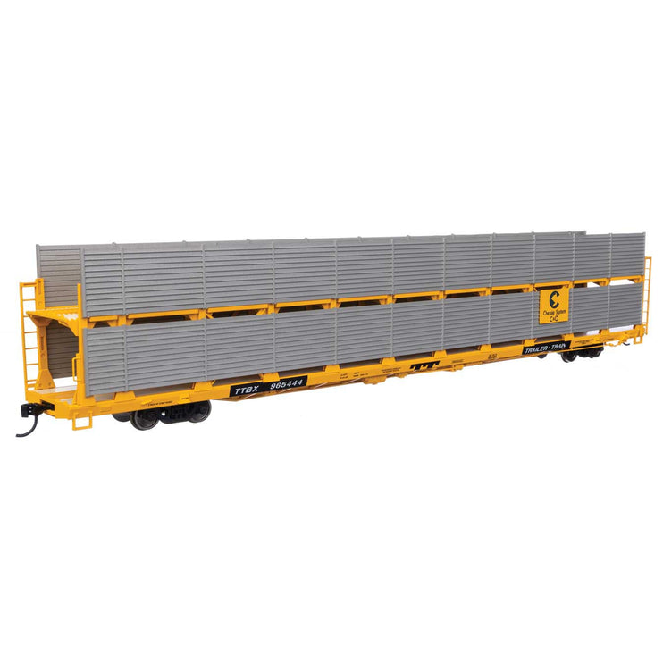 Walthers Mainline HO Scale Chesapeake & Ohio Rack / Trailer-Train Flatcar TTBX #965444 89' Flatcar w/Bi-Level Shielded Auto Rack