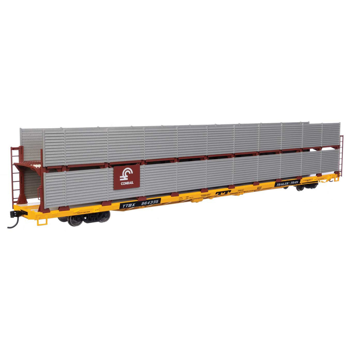 Walthers Mainline HO Scale Conrail Rack / Trailer-Train Flatcar TTBX #964335 89' Flatcar w/Bi-Level Shielded Auto Rack