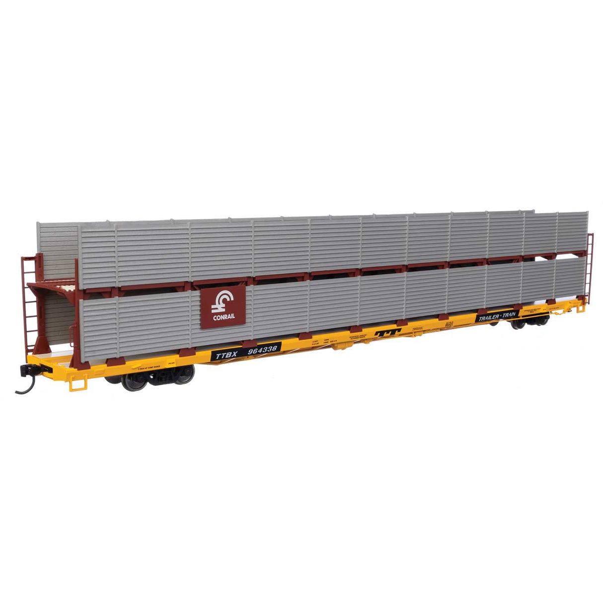 Walthers Mainline HO Scale Conrail Rack / Trailer-Train Flatcar TTBX #964338 89' Flatcar w/Bi-Level Shielded Auto Rack
