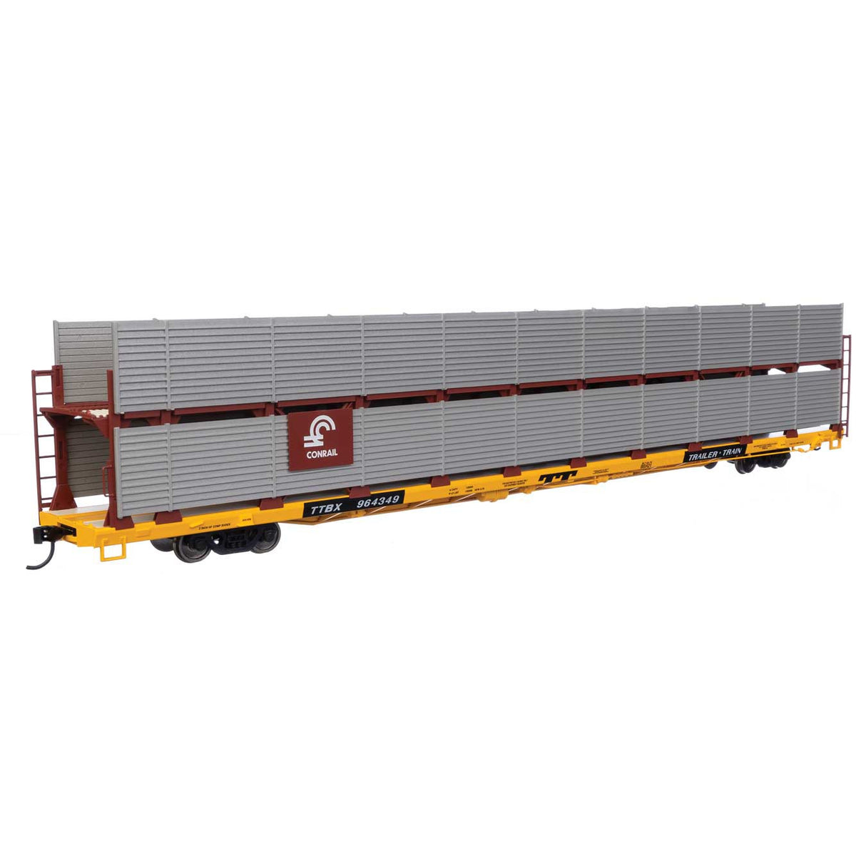 Walthers Mainline HO Scale Conrail Rack / Trailer-Train Flatcar TTBX #964349 89' Flatcar w/Bi-Level Shielded Auto Rack