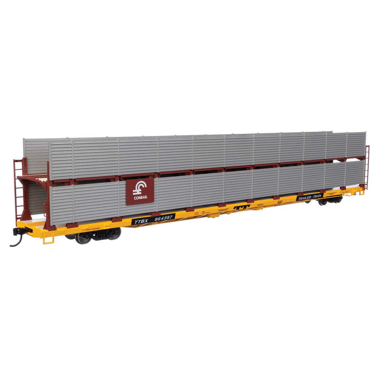 Walthers Mainline HO Scale Conrail Rack/ Trailer-Train Flatcar TTBX #964357 89' Flatcar w/Bi-Level Shielded Auto Rack