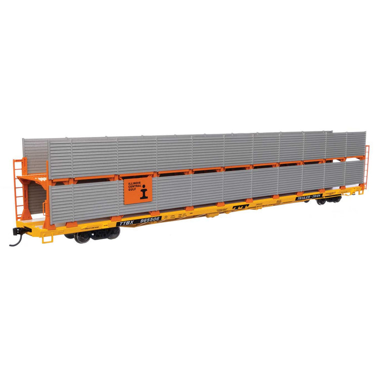 Walthers Mainline HO Scale Illinois Central Gulf Rack / Trailer-Train Flatcar TTBX #965506 89' Flatcar w/Bi-Level Shielded Auto Rack