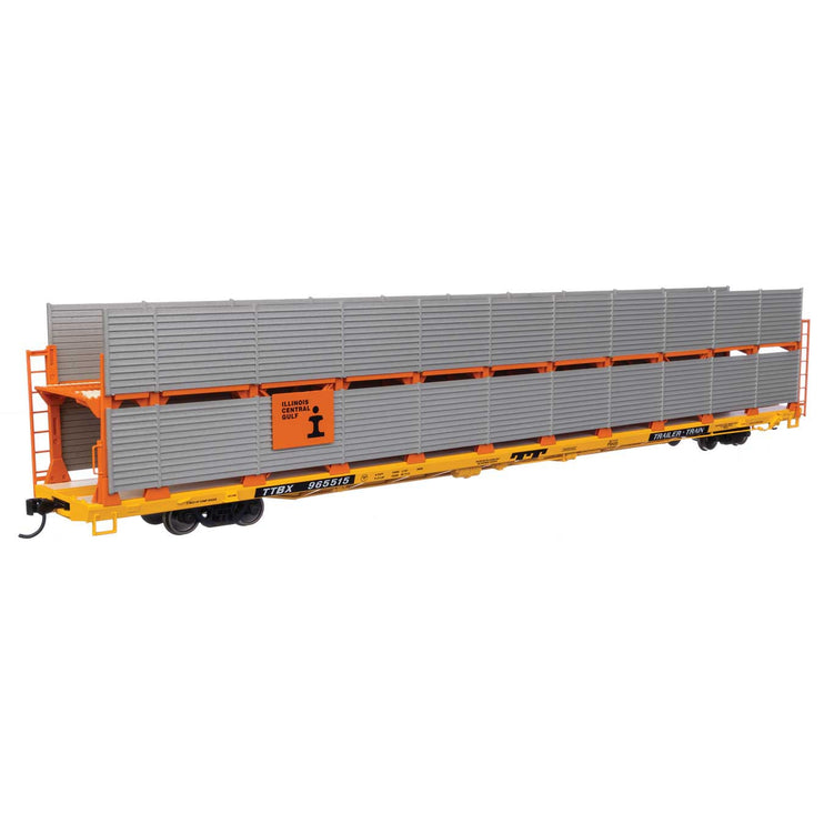 Walthers Mainline HO Scale Illinois Central Gulf Rack / Trailer-Train Flatcar TTBX #965515 89' Flatcar w/Bi-Level Shielded Auto Rack