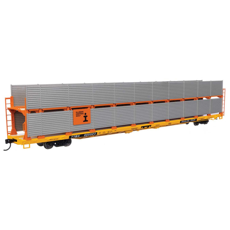 Walthers Mainline HO Scale Illinois Central Gulf Rack / Trailer-Train Flatcar TTBX #965523 89' Flatcar w/Bi-Level Shielded Auto Rack