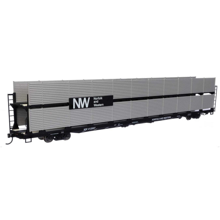 Walthers Mainline HO Scale Norfolk & Western Rack & Flatcar #412007 89' Flatcar w/Bi-Level Shielded Auto Rack