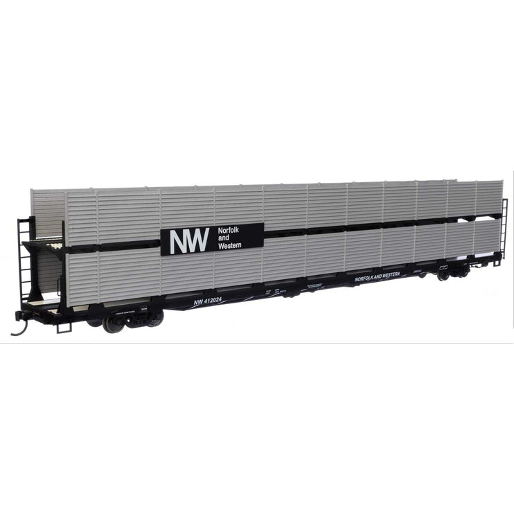 Walthers Mainline HO Scale Norfolk & Western Rack & Flatcar #412024 89' Flatcar w/Bi-Level Shielded Auto Rack