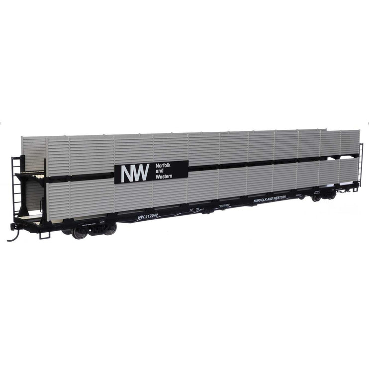 Walthers Mainline HO Scale Norfolk & Western Rack & Flatcar #412042 89' Flatcar w/Bi-Level Shielded Auto Rack