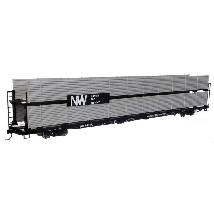 Walthers Mainline HO Scale Norfolk & Western Rack & Flatcar #412053 89' Flatcar w/Bi-Level Shielded Auto Rack