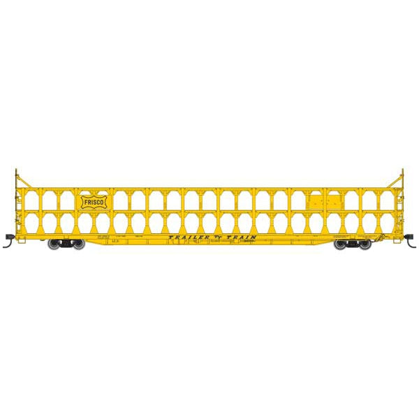 Walthers Mainline HO Scale 89' Flatcar w/Tri-Level Open Auto Rack St. Louis San Francisco Rack Trailer-Train Flatcar #913598 (yellow)