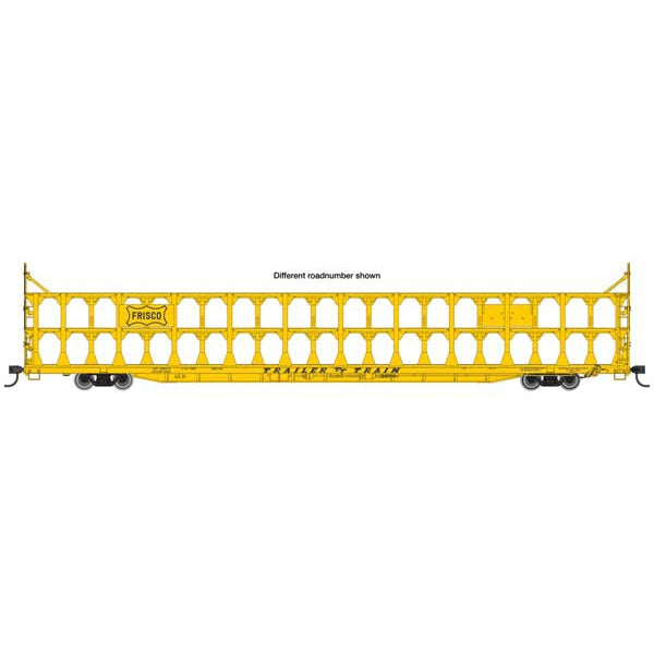 Walthers Mainline HO Scale 89' Flatcar w/Tri-Level Open Auto Rack St. Louis San Francisco Rack Trailer-Train Flatcar #913614 (yellow)