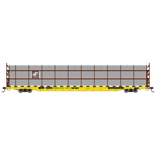 Walthers Mainline HO Scale 89' Flatcar w/Tri-Level Shielded Auto Rack Conrail #850245, TTKX Flatcar (yellow)