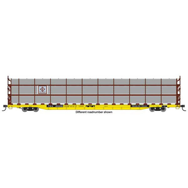 Walthers Mainline HO Scale 89' Flatcar w/Tri-Level Shielded Auto Rack Erie Lackawanna #850307, TTKX Flatcar (yellow)