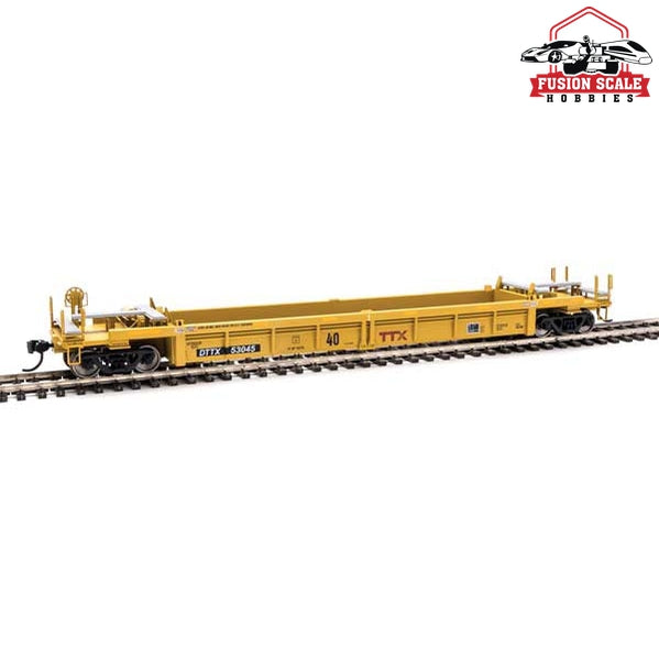 Walthers Mainline HO Scale Thrall Rebuilt 40' Well Car Ready to Run Trailer-Train DTTX #53045 (yellow, black; Large Maroon Logo)