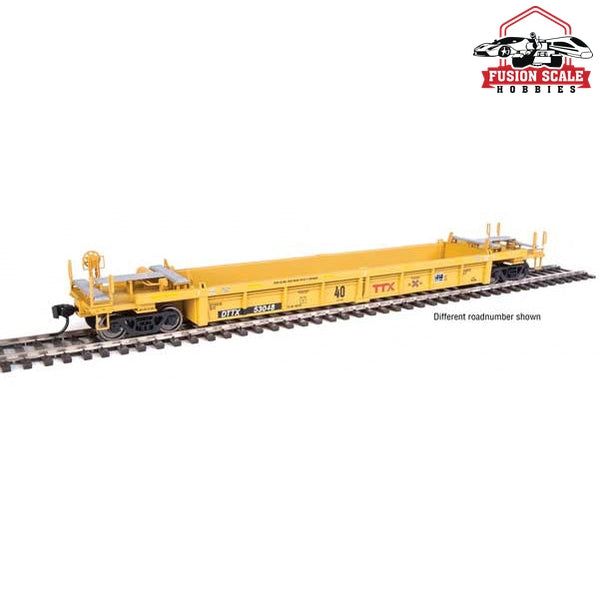 Walthers Mainline HO Scale Thrall Rebuilt 40' Well Car Ready to Run TTX DTTX #53125 (yellow, black, small red TTX and Next Road logo, yellow consp