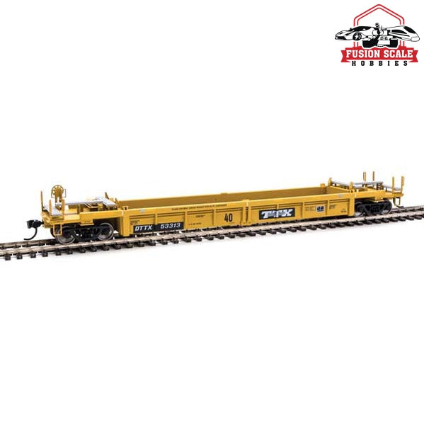 Walthers Mainline HO Scale Thrall Rebuilt 40' Well Car Ready to Run Trailer-Train DTTX #53313 (yellow, black; black & white logo, yellow stripes)