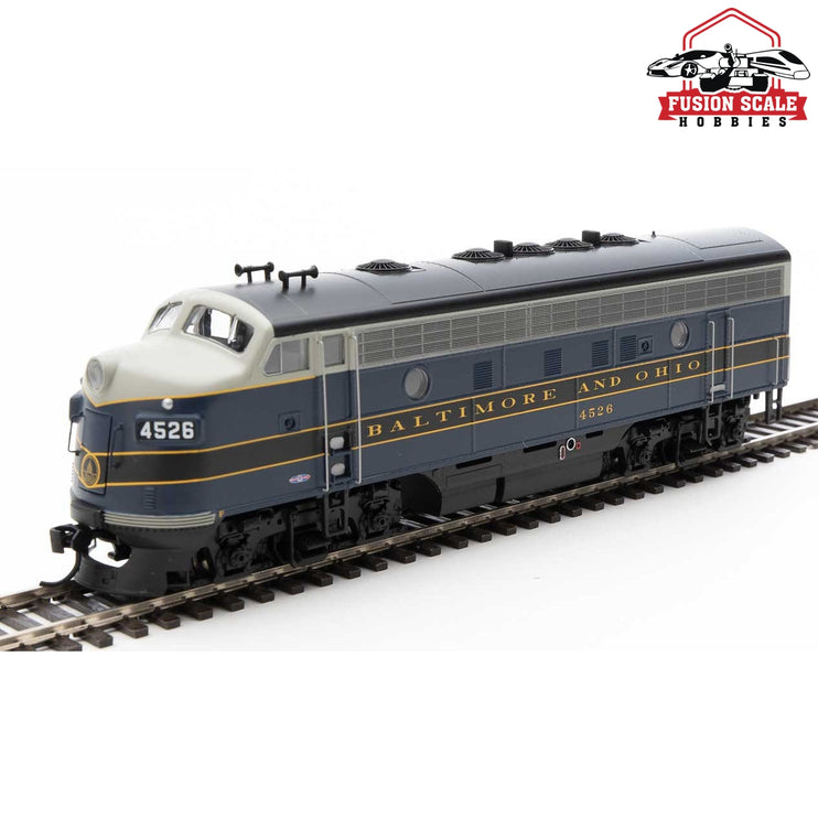 Walthers Mainline HO Scale EMD F7 A-B Set Standard DC Baltimore & Ohio #4526, 5486 (gray, blue, black, dulux)