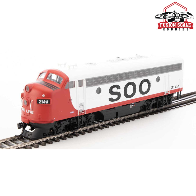 Walthers Mainline HO Scale EMD F7 A-B Set Standard DC Soo Line #214A, 2202C (red, white, black)