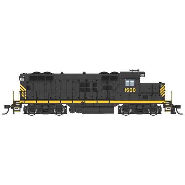 Walthers Mainline HO Scale EMD GP9 Phase II Chopped Nose DC Leased Unit #1600 (black w/yellow stripes numbered unlettered)