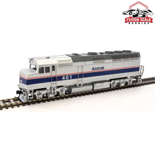 Walthers Mainline HO Scale EMD F40PH ESU Sound and DCC Amtrak(R) #401 (Phase IV, silver, wide blue, thin red, white stripes)