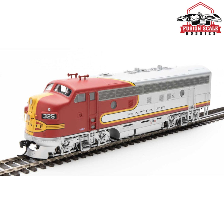 Walthers Mainline HO Scale EMD F7 A-B Set ESU Sound and DCC Santa Fe #325L, 325A (Passenger Warbonnet; silver, red, black)