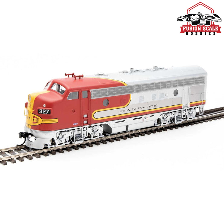 Walthers Mainline HO Scale EMD F7A ESU Sound and DCC Santa Fe #327L (Passenger Warbonnet; silver, red, black)