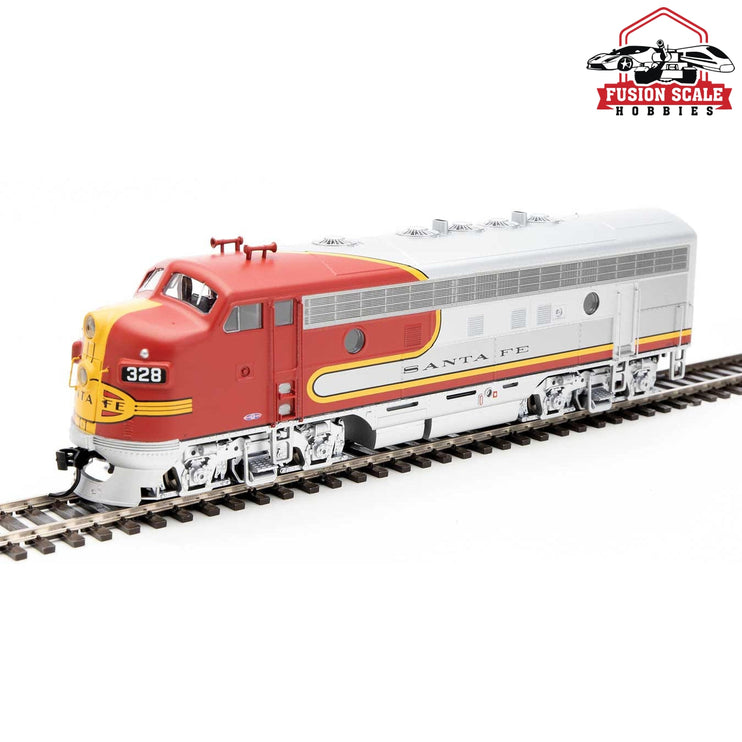 Walthers Mainline HO Scale EMD F7 A ESU Sound and DCC Santa Fe #328L (Passenger Warbonnet, silver, red, black)