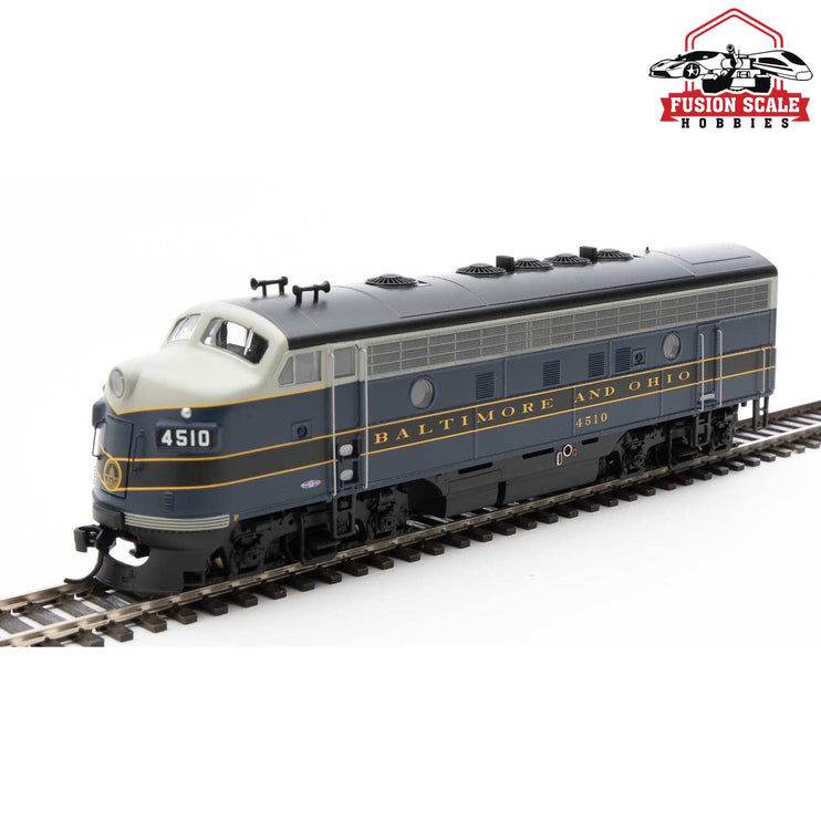 Walthers Mainline HO Scale EMD F7 A-B Set ESU Sound and DCC Baltimore & Ohio #4510, #5476 (blue, gray, black; Dulux)