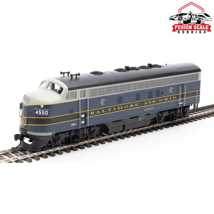 Walthers Mainline HO Scale EMD F7 A ESU Sound and DCC Baltimore & Ohio #4550 (blue, gray, black, dulux)