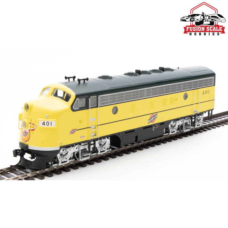 Walthers Mainline HO Scale EMD F7 A-B Set ESU Sound and DCC Chicago & North Western(TM) #401, #410 (yellow, green, silver, black)