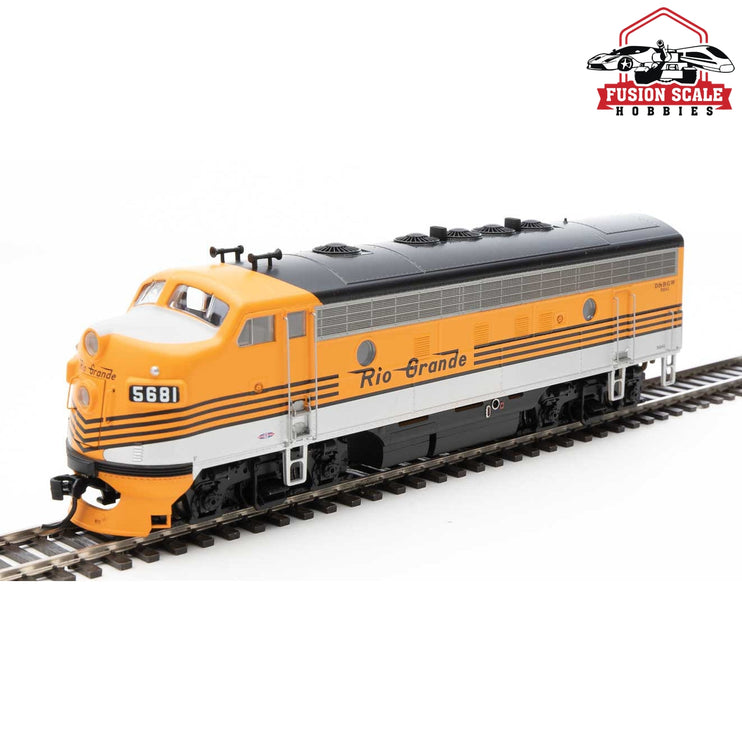 Walthers Mainline HO Scale EMD F7 A-B Set ESU Sound and DCC Denver & Rio Grande Western(TM) #5681, #5682 (Grande Gold, silver, black)