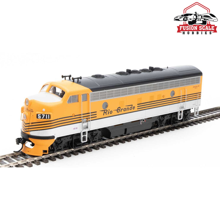 Walthers Mainline HO Scale EMD F7 A ESU Sound and DCC Denver & Rio Grande Western(TM) #5711 (Grande Gold, silver, black)