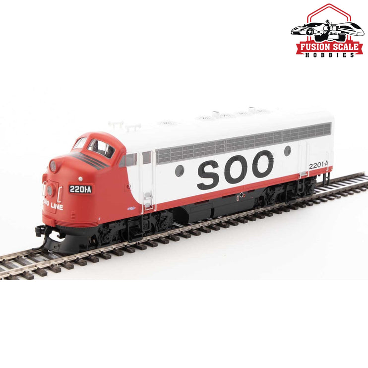 Walthers Mainline HO Scale EMD F7 A-B Set ESU Sound and DCC Soo Line #2201A, #2204C (red, white, black)