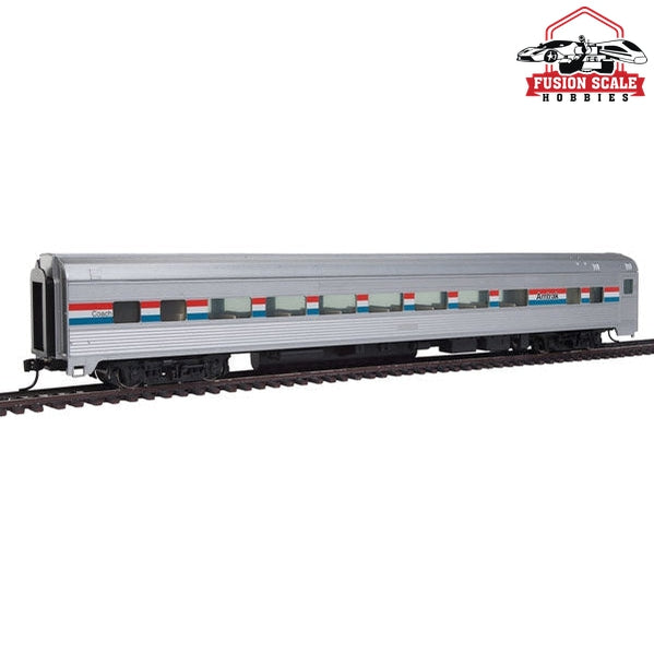 Walthers Mainline HO Scale 85' Budd Large-Window Coach Ready to Run Amtrak (Phase III; silver, Equal red, white, blue Stripes)