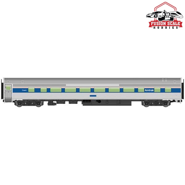 Walthers Mainline HO Scale 85' Budd Large-Window Coach Ready to Run Amtrak(R) (Phase IV; silver, Wide Blue, Thin Red & White Stripes)