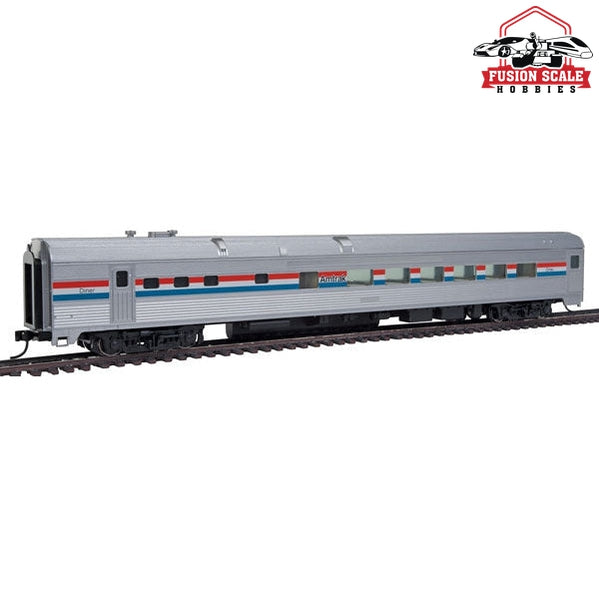 Walthers Mainline HO Scale 85' Budd Diner Ready to Run Amtrak (Phase III; silver, Equal red, white, blue Stripes)