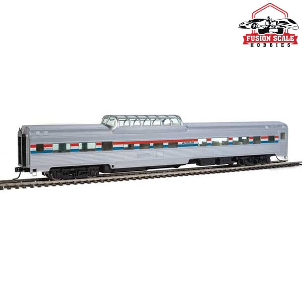 Walthers Mainline HO Scale 85' Budd Dome Coach Ready to Run Amtrak (Phase III; silver; Equal Red, White, Blue Stripes)