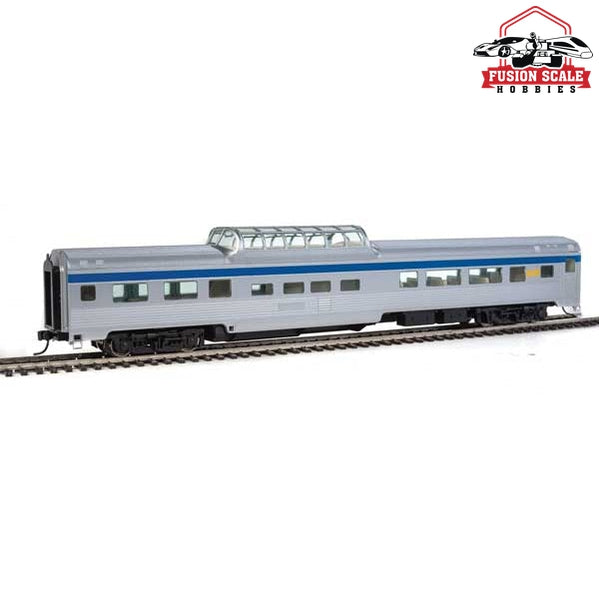 Walthers Mainline HO Scale 85' Budd Dome Coach Ready to Run Via Rail Canada (silver, blue, yellow)