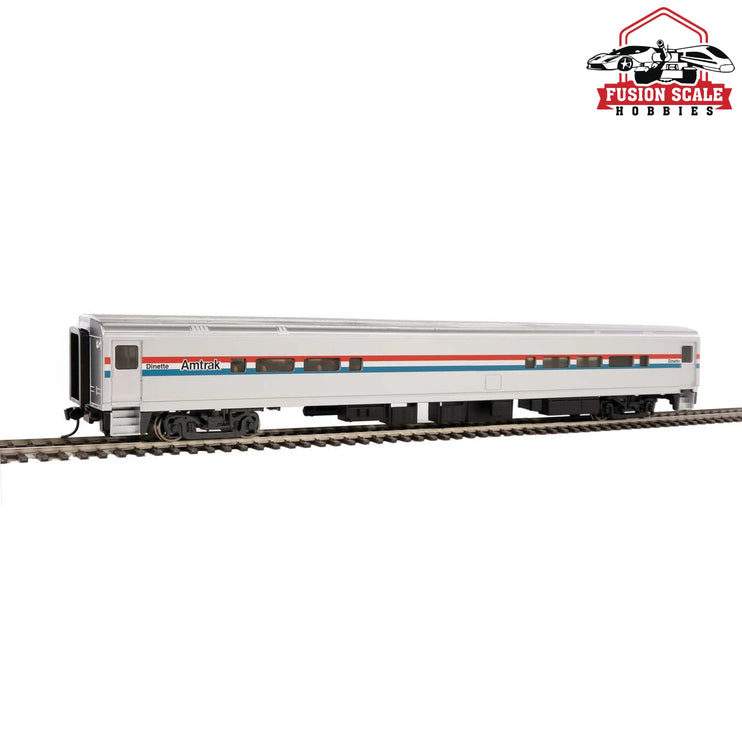 Walthers Mainline HO Scale 85' Horizon Cafe/Club Food Service Car Ready to Run Amtrak(R) (Phase III; Equal Red, White, Blue Stripes)