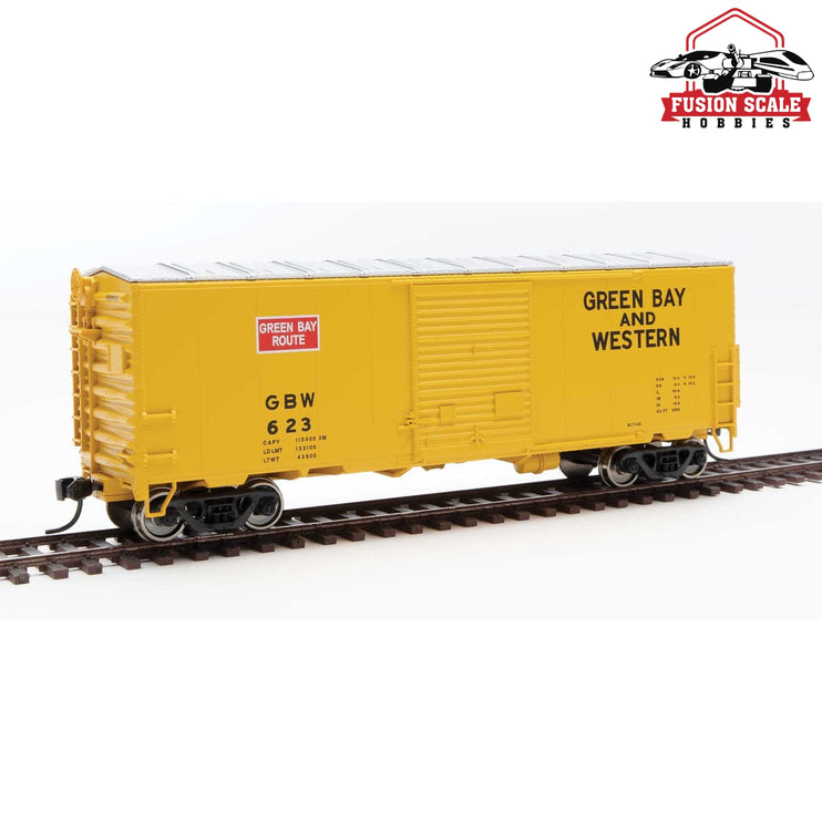 Walthers Mainline HO Scale 40' ACF Modernized Welded Boxcar w/8' Youngstown Door Ready to Run Green Bay & Western #623