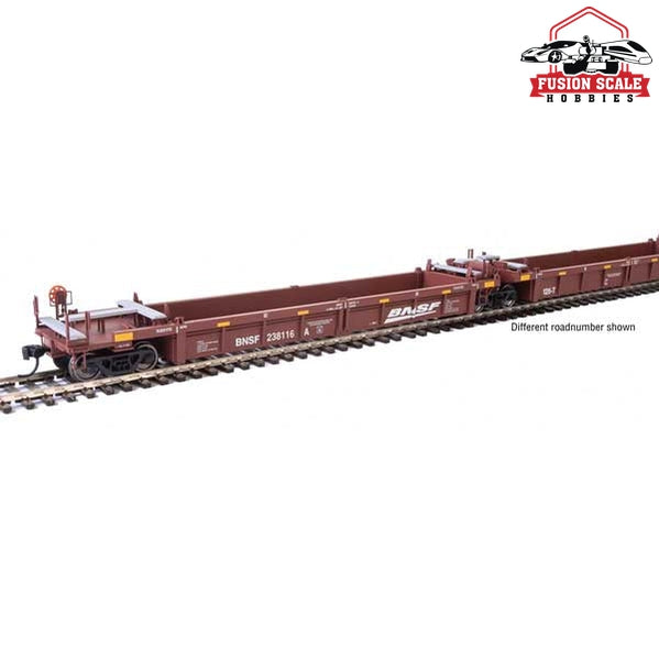 Walthers Mainline HO Scale Thrall 5-Unit Rebuilt 40' Well Car Ready to Run BNSF Railway #238137 A-E (Boxcar Red, white; Wedge Logo, Yellow Markings)