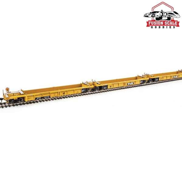 Walthers Mainline HO Scale Thrall 5-Unit Rebuilt 40' Well Car Ready to Run Trailer-Train DTTX #740366 A-E (yellow, Large Black & White Logo)