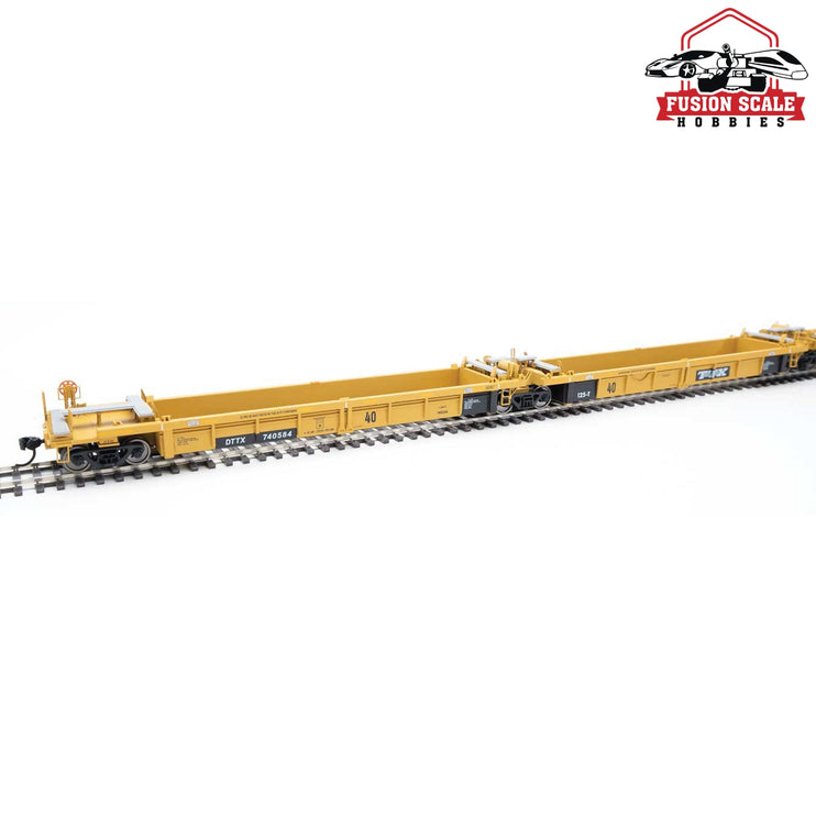 Walthers Mainline HO Scale Thrall 5-Unit Rebuilt 40' Well Car Ready to Run Trailer-Train DTTX #740584 A-E (yellow, Large Black & White Logo)