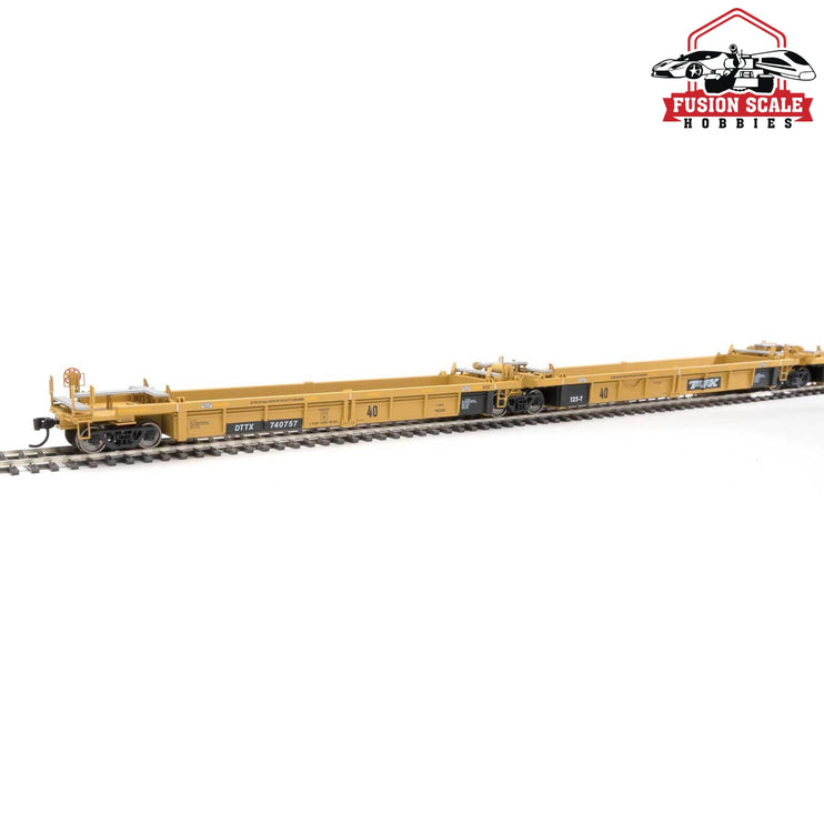 Walthers Mainline HO Scale Thrall 5-Unit Rebuilt 40' Well Car Ready to Run Trailer-Train DTTX #740757 A-E (yellow, Large Black & White Logo)