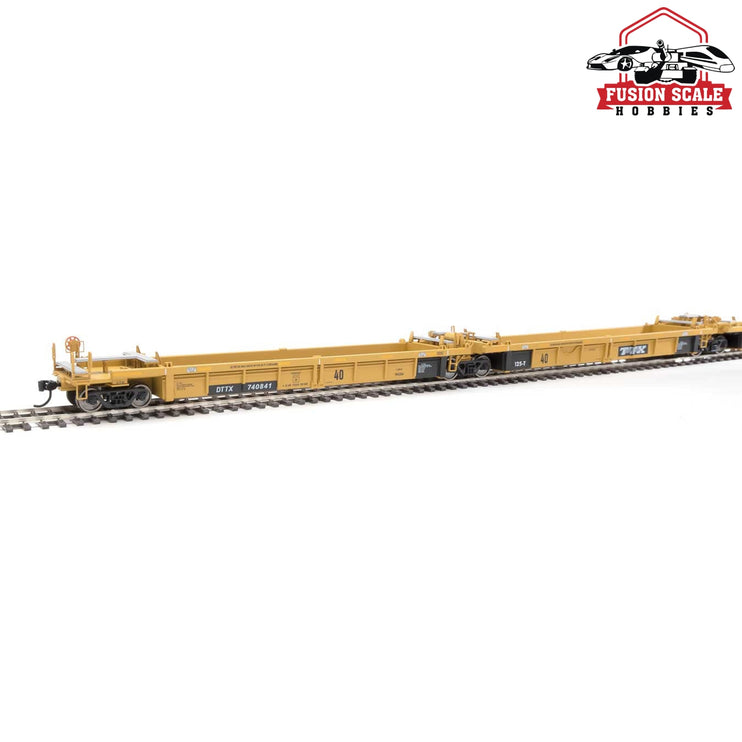 Walthers Mainline HO Scale Thrall 5-Unit Rebuilt 40' Well Car Ready to Run Trailer-Train DTTX #740841 A-E (yellow, Large Black & White Logo)