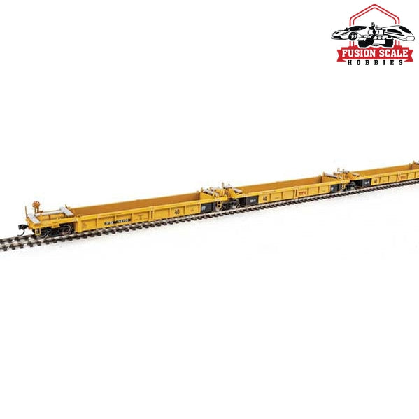 Walthers Mainline HO Scale Thrall 5-Unit Rebuilt 40' Well Car Ready to Run Trailer-Train DTTX #748106 A-E (yellow, Small Red Logo)