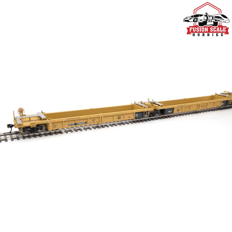 Walthers Mainline HO Scale Thrall 5-Unit Rebuilt 40' Well Car Ready to Run Trailer-Train DTTX #748204 A-E (yellow, Small Red Logo)