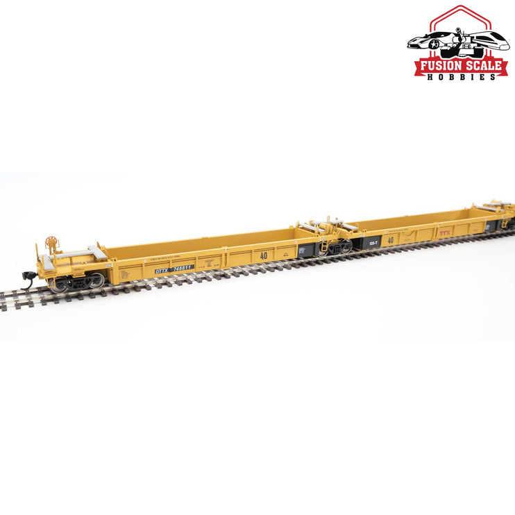 Walthers Mainline HO Scale Thrall 5-Unit Rebuilt 40' Well Car Ready to Run Trailer-Train DTTX #748811 A-E (yellow, Small Red Logo)