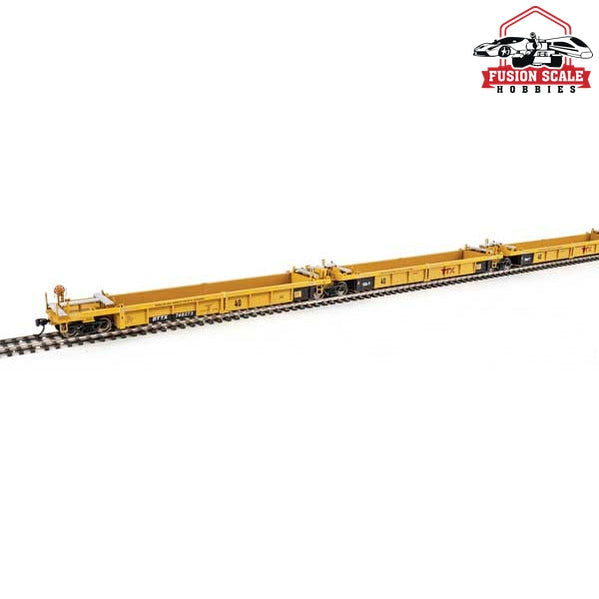 Walthers Mainline HO Scale Thrall 5-Unit Rebuilt 40' Well Car Ready to Run Trailer-Train DTTX #748273 A-E (yellow, Large Red Logo)